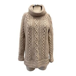 NEW Standun Irish Wool Chunky Fisherman Knit Turtle Neck Sweater Size Medium